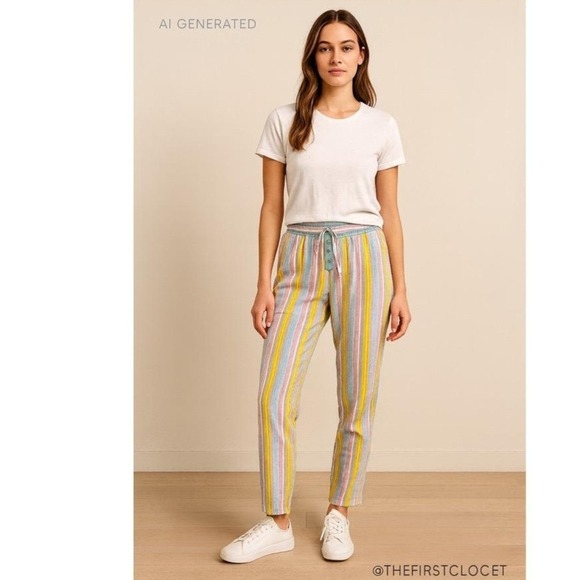 Relativity Pants - Relativity Multicolor Striped Drawstring Waist Straight Leg Casual Pants Medium